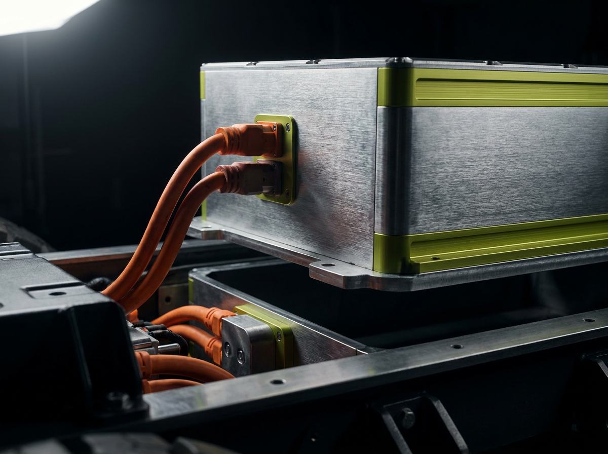 Battery module being lowered into an ETF chassis